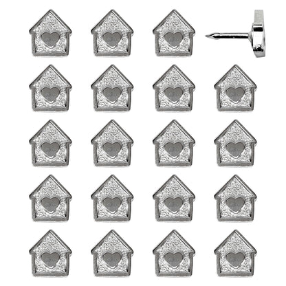 Silver Mini House Push Pins - Set of 20