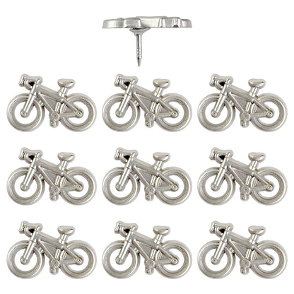 Silver Bicycle Push Pins - Set of 10