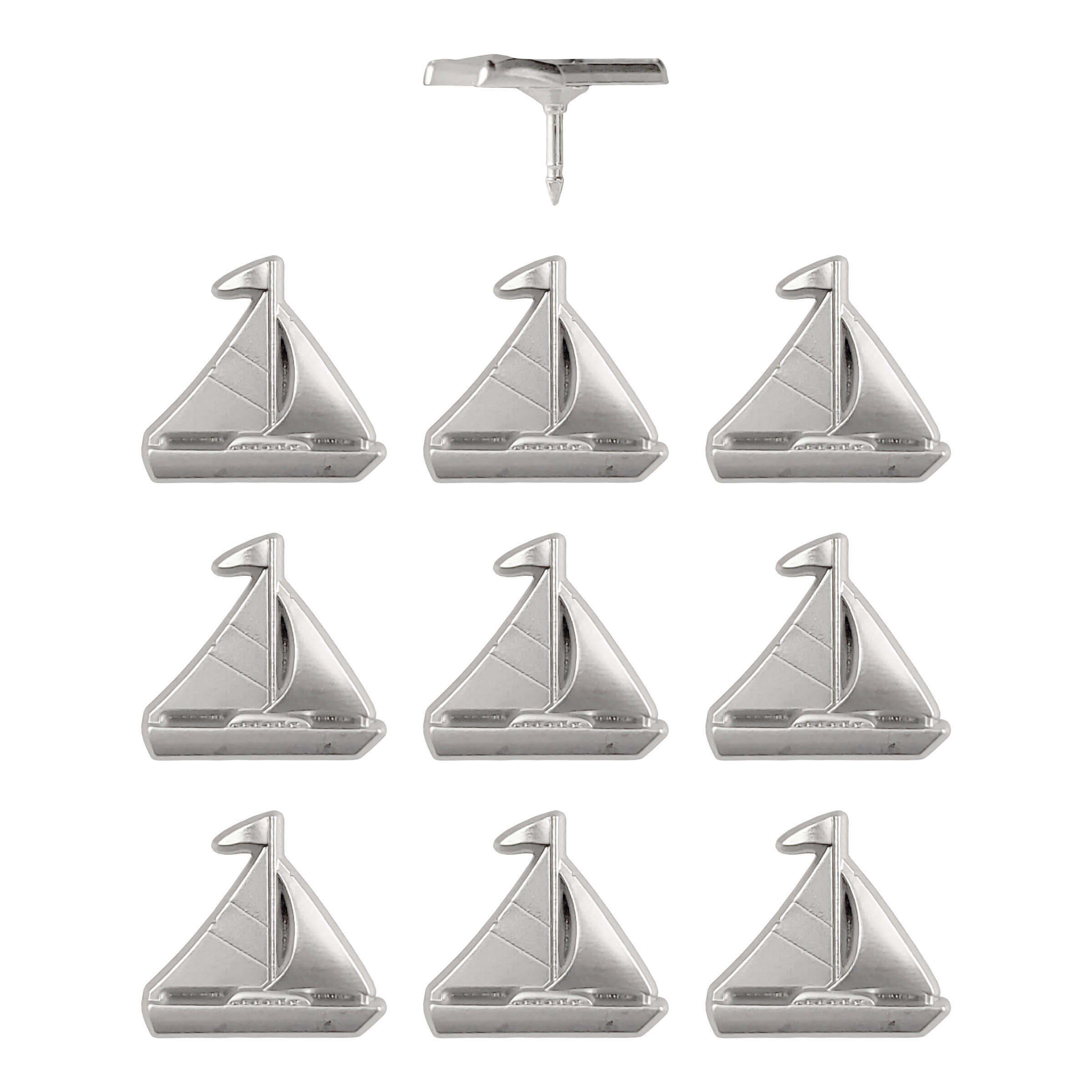 Silver Sailboat Map Pins - Set of 10