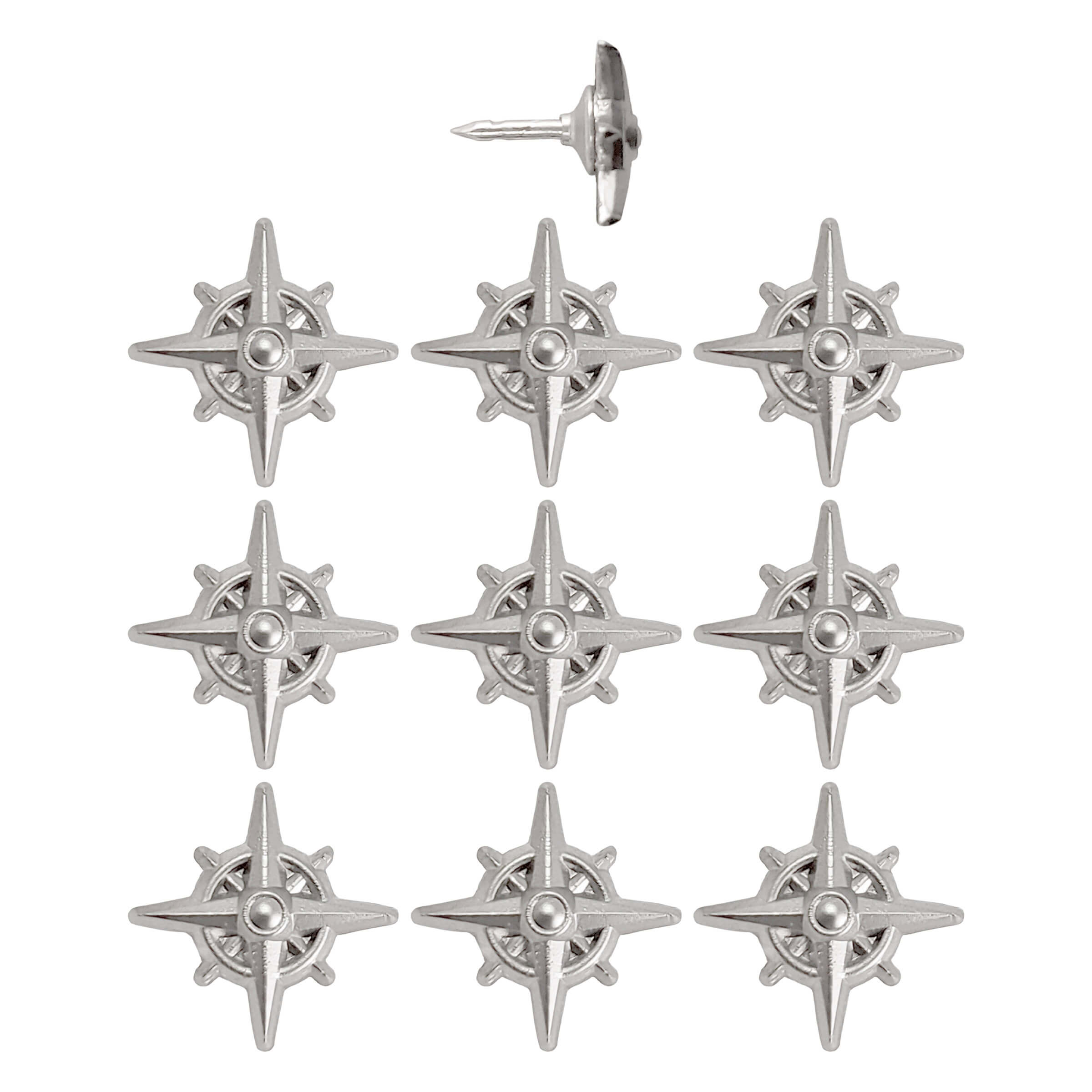 Silver Compass Push Pins - Set of 10