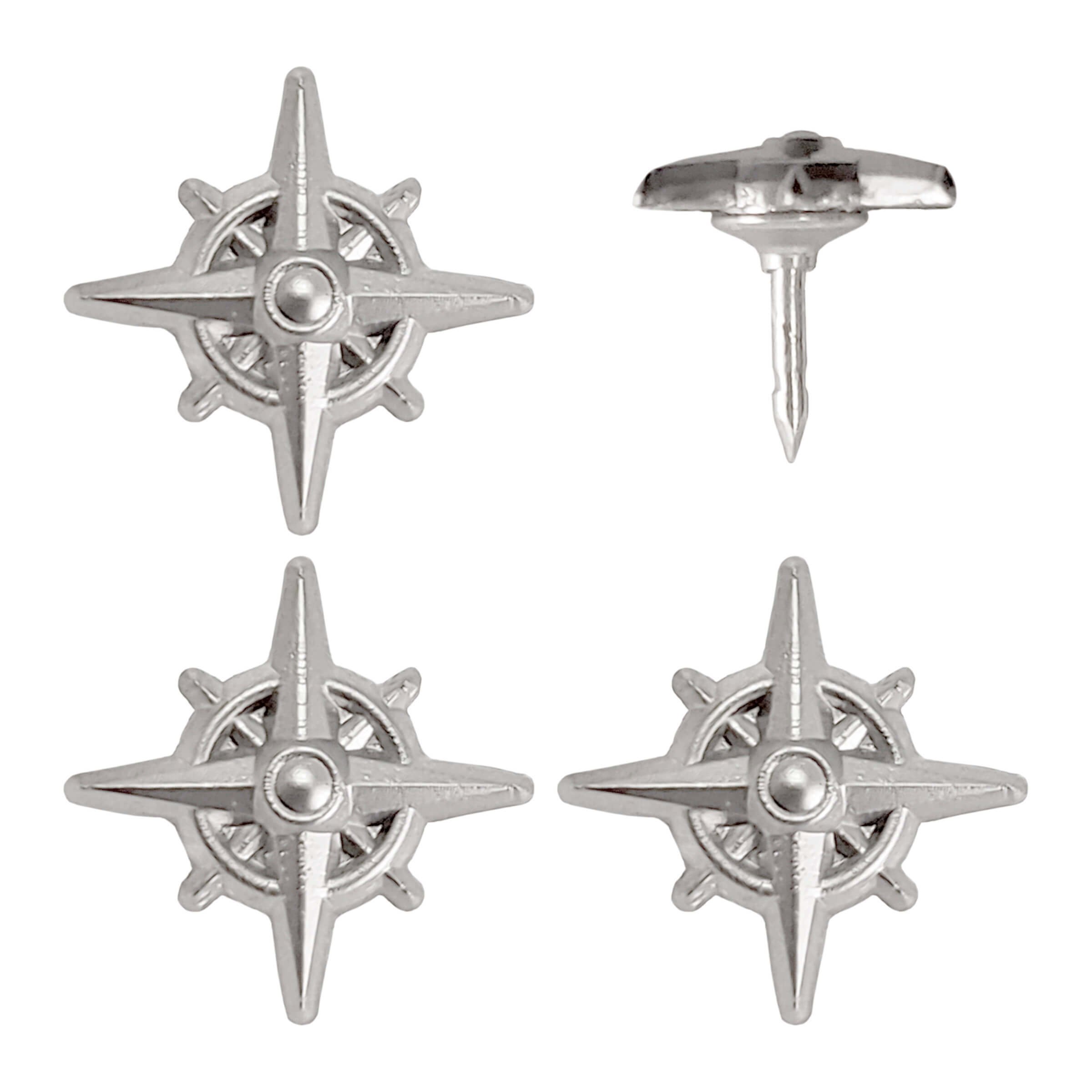 Compass Push Pins - Gold & Silver Metal Compass Rose Pins