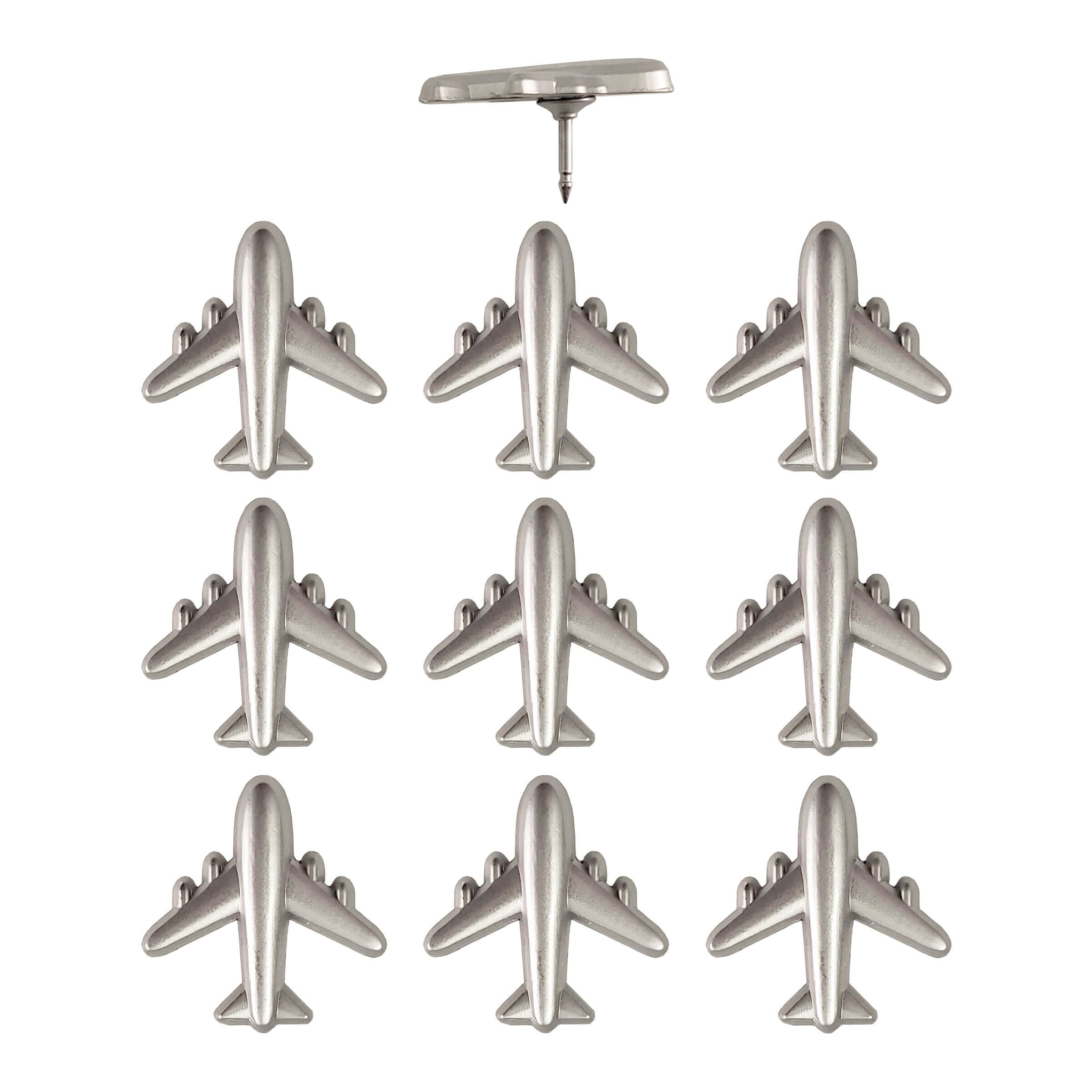 Commercial Airplane Push Pins - Gold & Silver Metal Airplane Map Pins