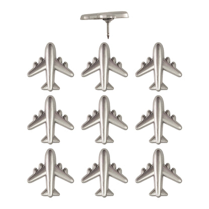 Commercial Airplane Push Pins - Gold & Silver Metal Airplane Map Pins