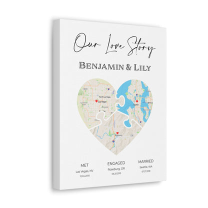 Puzzle Piece Heart Map Art | Personalized Couple Gift | Option 5