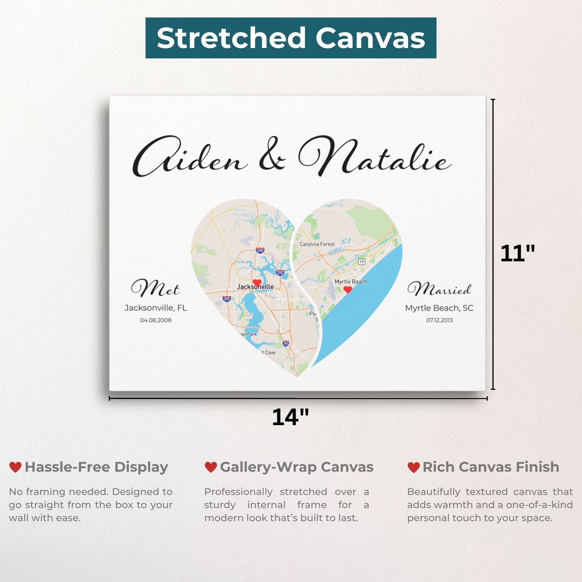 Custom Yin Yang Heart Map | Long Distance Relationship Gift | Option 4