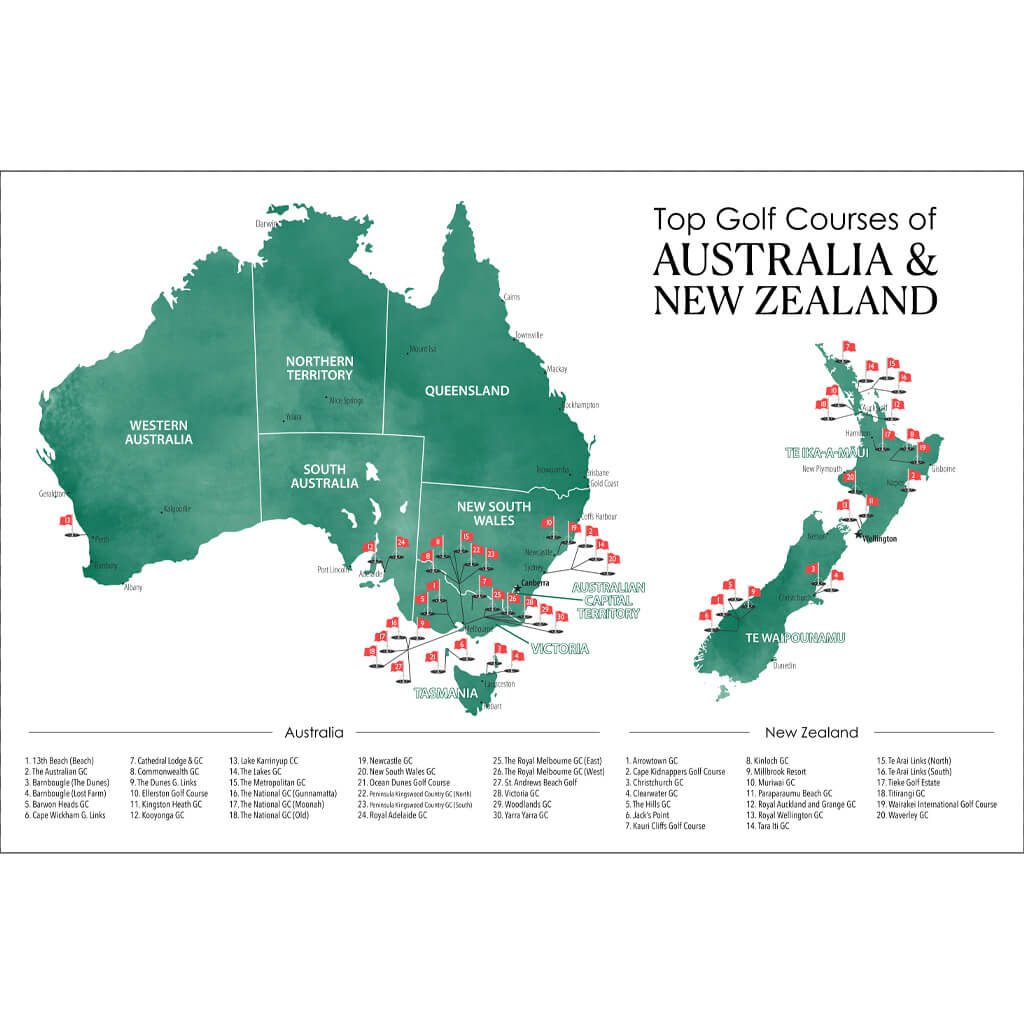 Full Map Preview of Australia and New Zealand&#39;s Golf Courses