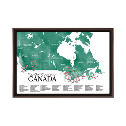 Gallery Wrapped Canvas Top Golf Courses of Canada Map in Brown Float Frame in 16" x 24" size