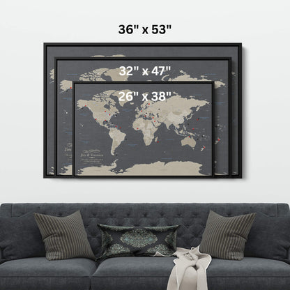 Canvas - Earth Toned World Travel Map with pins