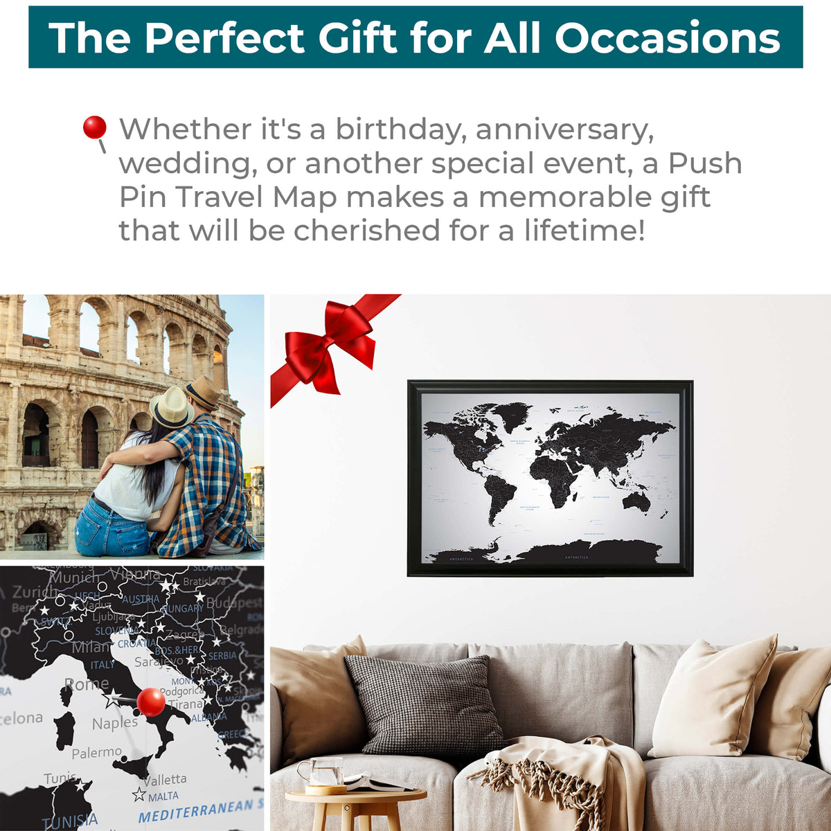 Black Ice World Push Pin Travel Maps - The Perfect Gift