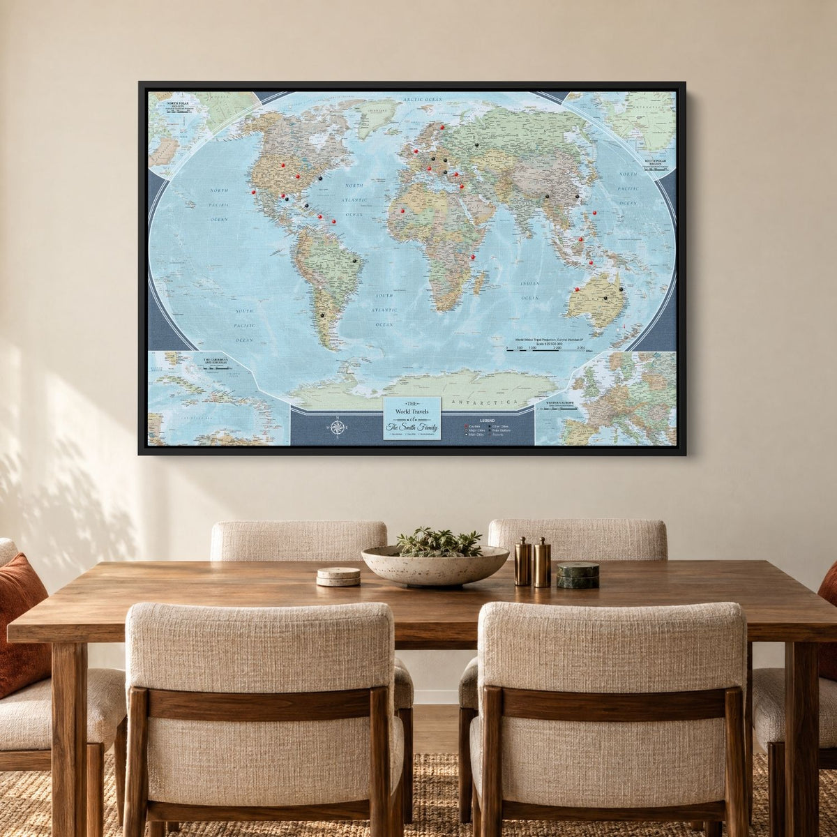 Canvas - Signature World Travel Map with pins