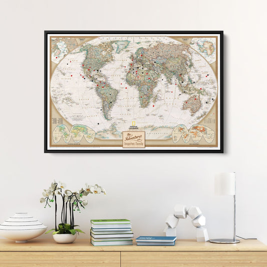 Canvas - Executive World Travel Map with Pins