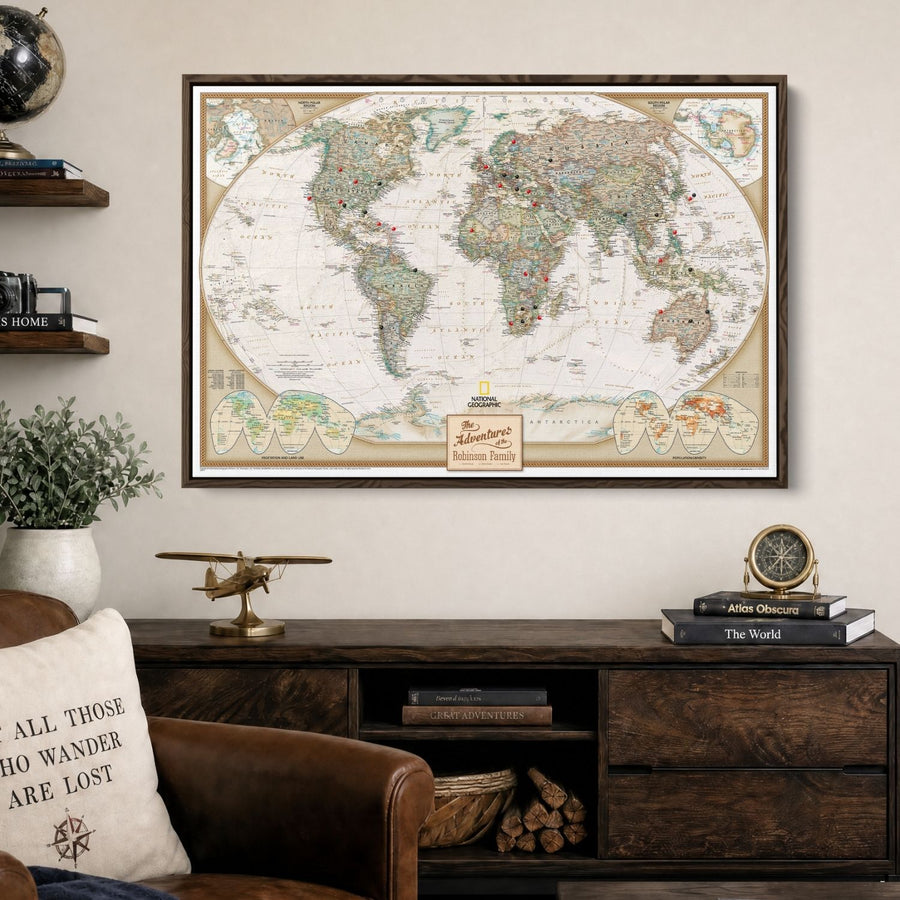 Canvas - Executive World Travel Map with Pins