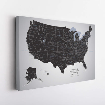 Gallery Wrapped - Black Ice USA Travel Map with pins