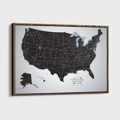 Canvas - Black Ice USA Travel Map with pins