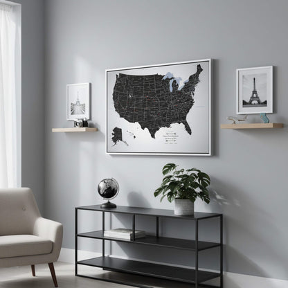 Canvas - Black Ice USA Travel Map with pins