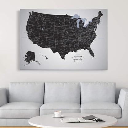 Gallery Wrapped - Black Ice USA Travel Map with pins