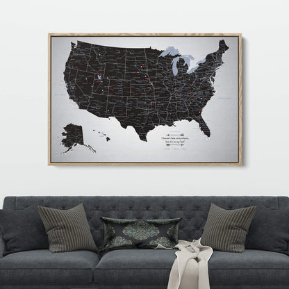 Canvas - Black Ice USA Travel Map with pins
