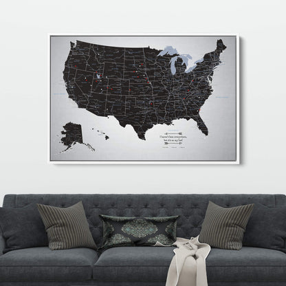 Canvas - Black Ice USA Travel Map with pins