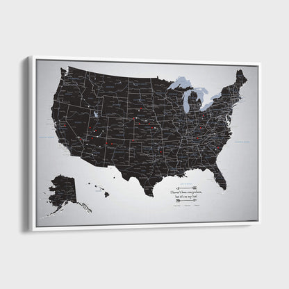 Canvas - Black Ice USA Travel Map with pins