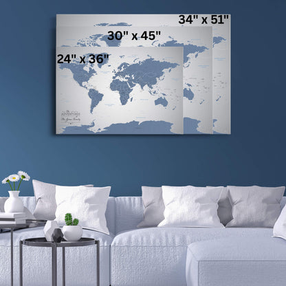 Gallery Wrapped - Blue Ice World Travel Map with pins
