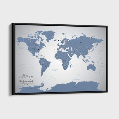 Canvas - Blue Ice World Push Pin Travel Map with pins