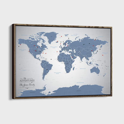 Canvas - Blue Ice World Push Pin Travel Map with pins