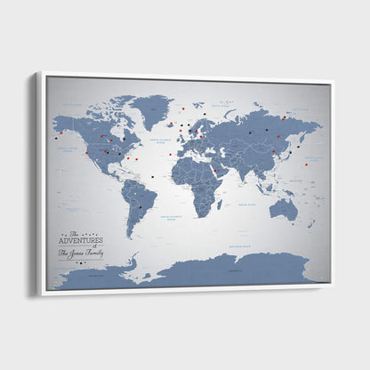 Canvas - Blue Ice World Push Pin Travel Map with pins