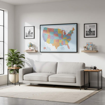 Canvas - Blue Oceans USA Travel Map with pins