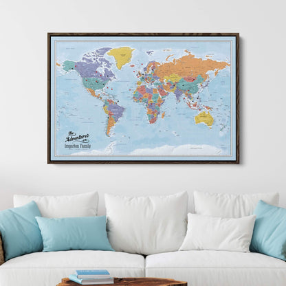 Canvas - Blue Oceans World Travel Map with pins