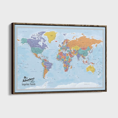 Canvas - Blue Oceans World Travel Map with pins