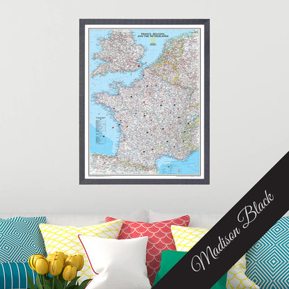Canvas Classic France Belgium and The Netherlands - Madison Black Premium Frame