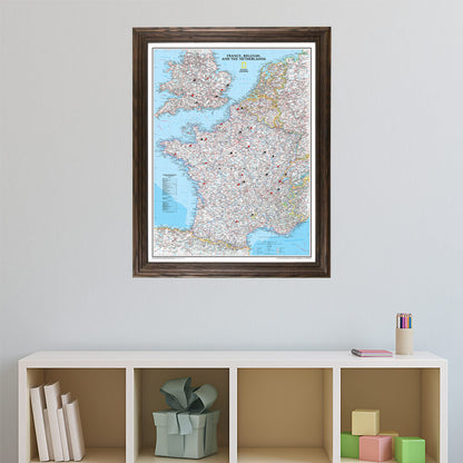 Canvas Classic France Belgium and The Netherlands - Solid Wood Brown Frame