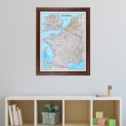 Canvas Classic France Belgium and The Netherlands - Solid Wood Cherry Frame