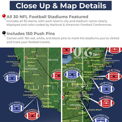 Football Stadium Push Map Canvas Poster - Multiple Sizes