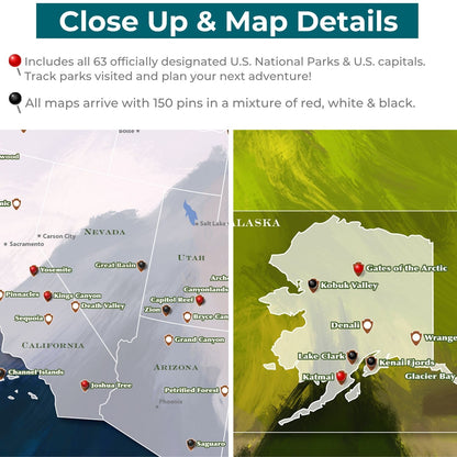 Canvas - National Parks Watercolor Travel Map with Pins
