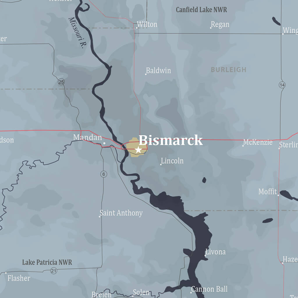 Closeup of North Dakota Slate Map