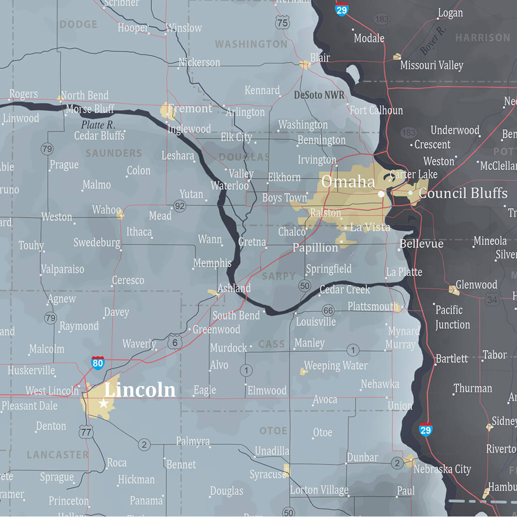Slate Nebraska Slate Travel Map Closeup