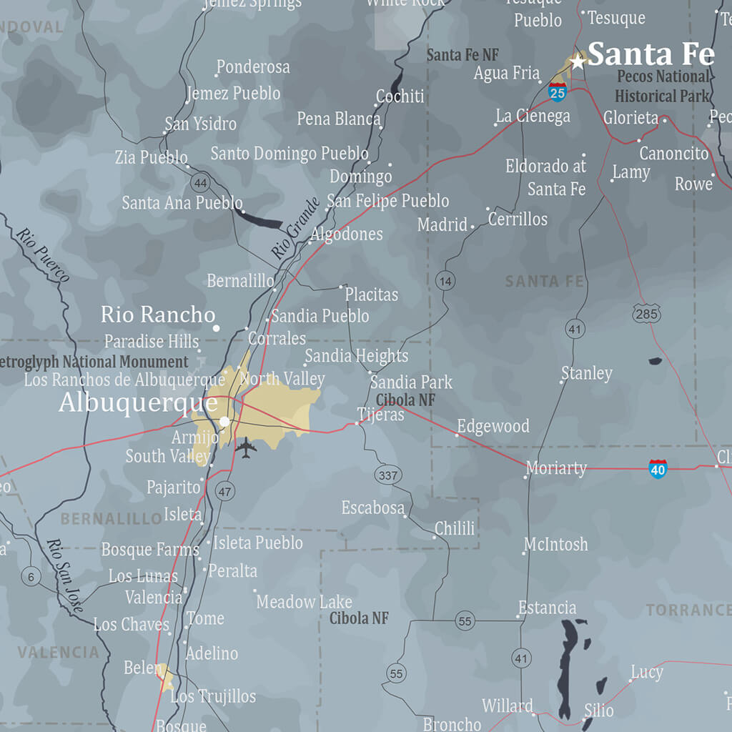 Closeup of City Detail on New Mexico Slate Push Pin Travel Map