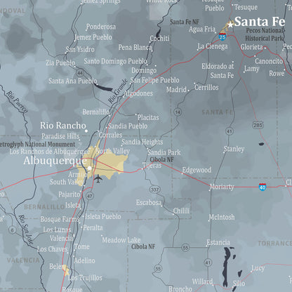 Closeup of City Detail on New Mexico Slate Push Pin Travel Map