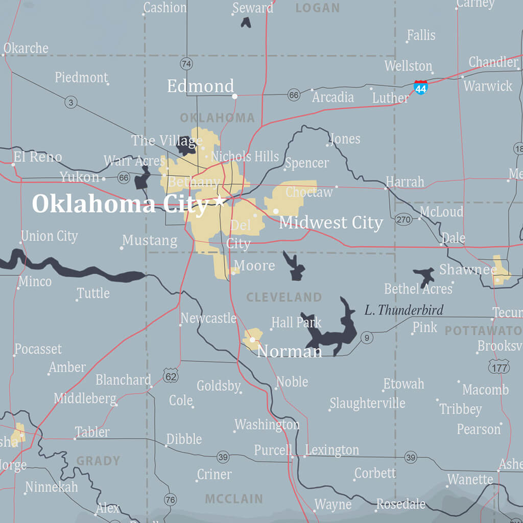 Closeup of Slate Oklahoma Bulletin Board Map