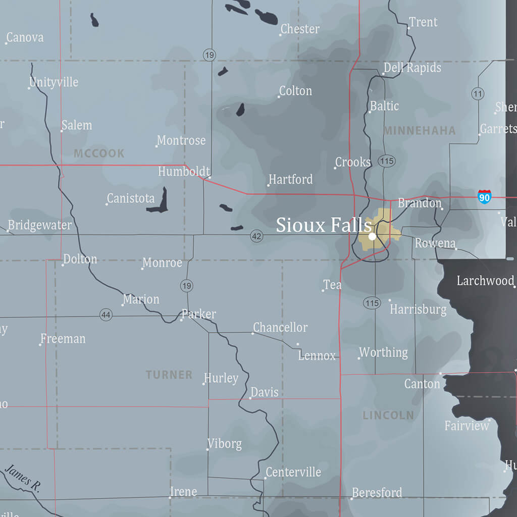 South Dakota Push Pin Travel Map Closeup