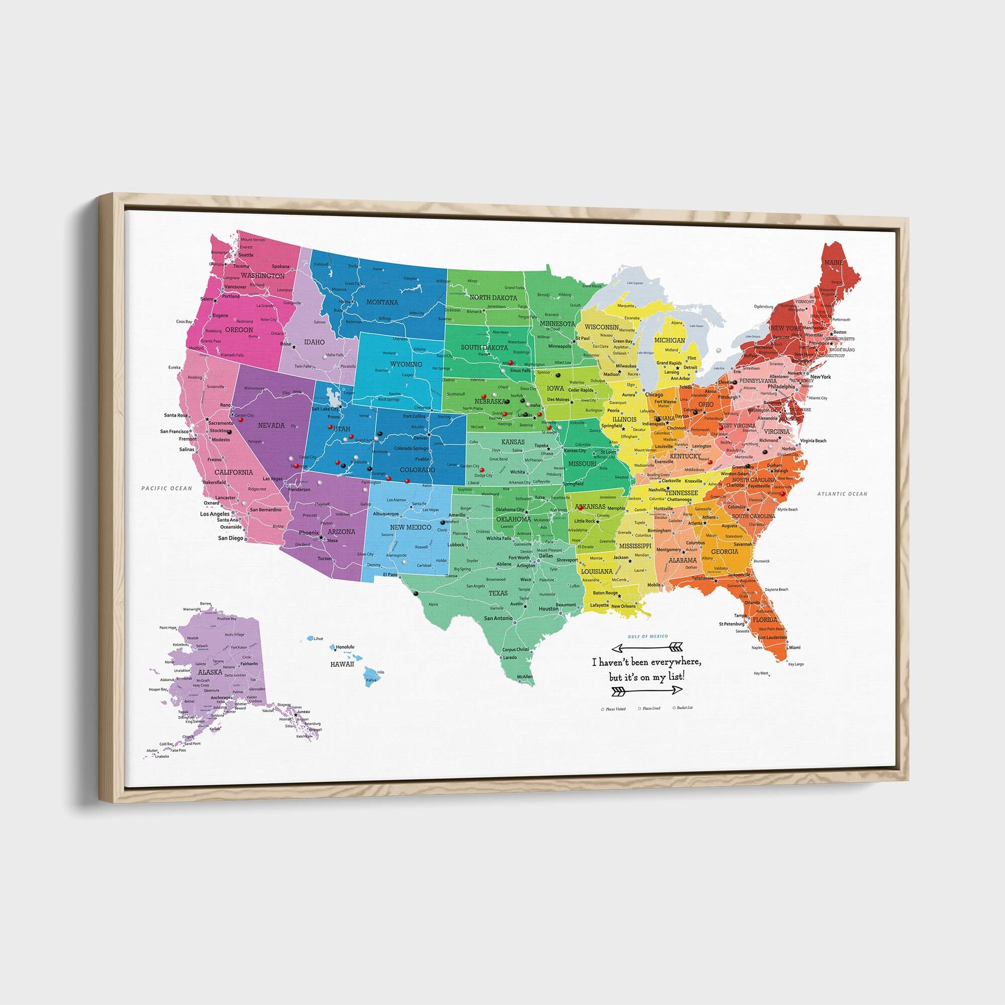 Canvas - Colorful USA Travel Map with pins