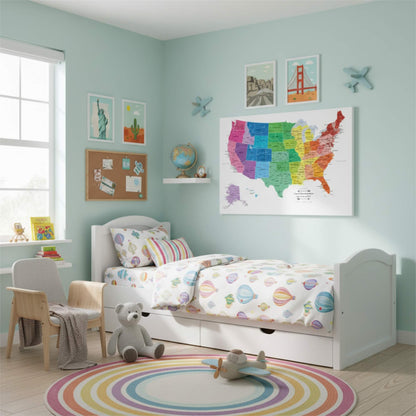 Gallery Wrapped - Colorful USA Travel Map with pins