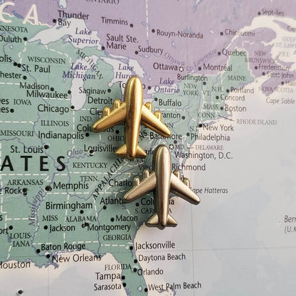 Commercial Airplane Push Pins - Gold & Silver Metal Airplane Map Pins