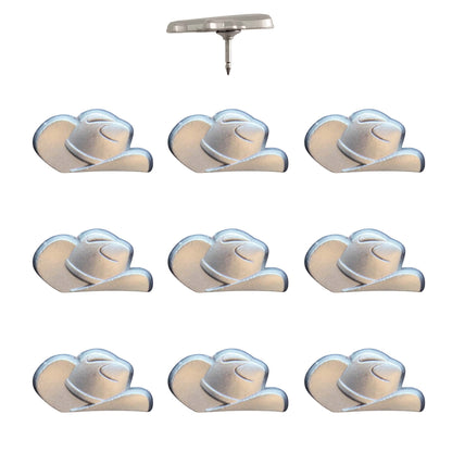 Cowboy Hat Push Pins Silver Pack of 10
