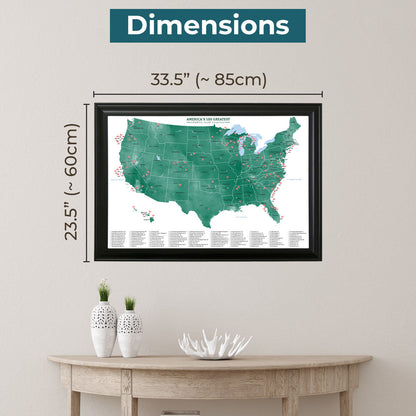 Framed Outer Dimensions of America's Greatest 100 Public Golf Courses Map