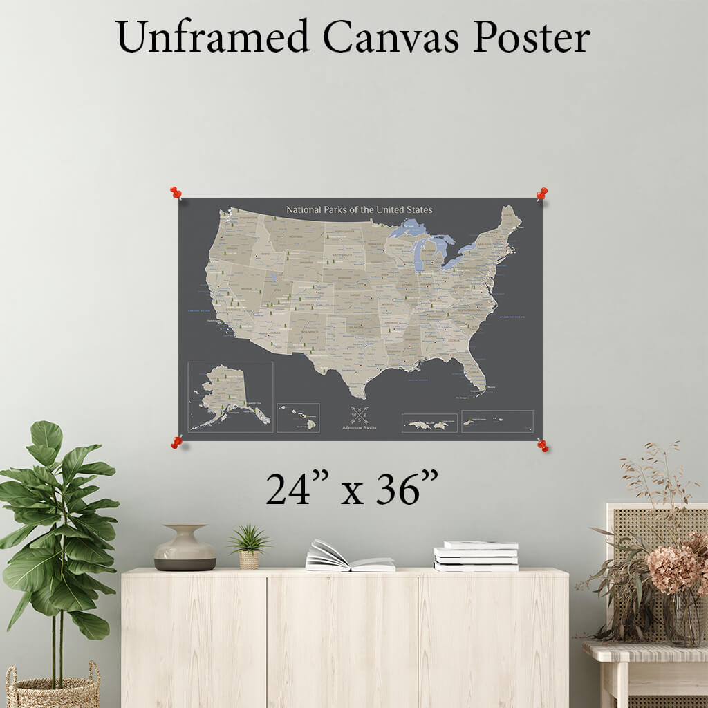 Earth Toned USA National Park Map Poster - 24x36" size