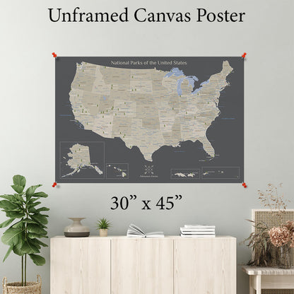 Earth Toned USA National Park Map Poster - 30x45" size