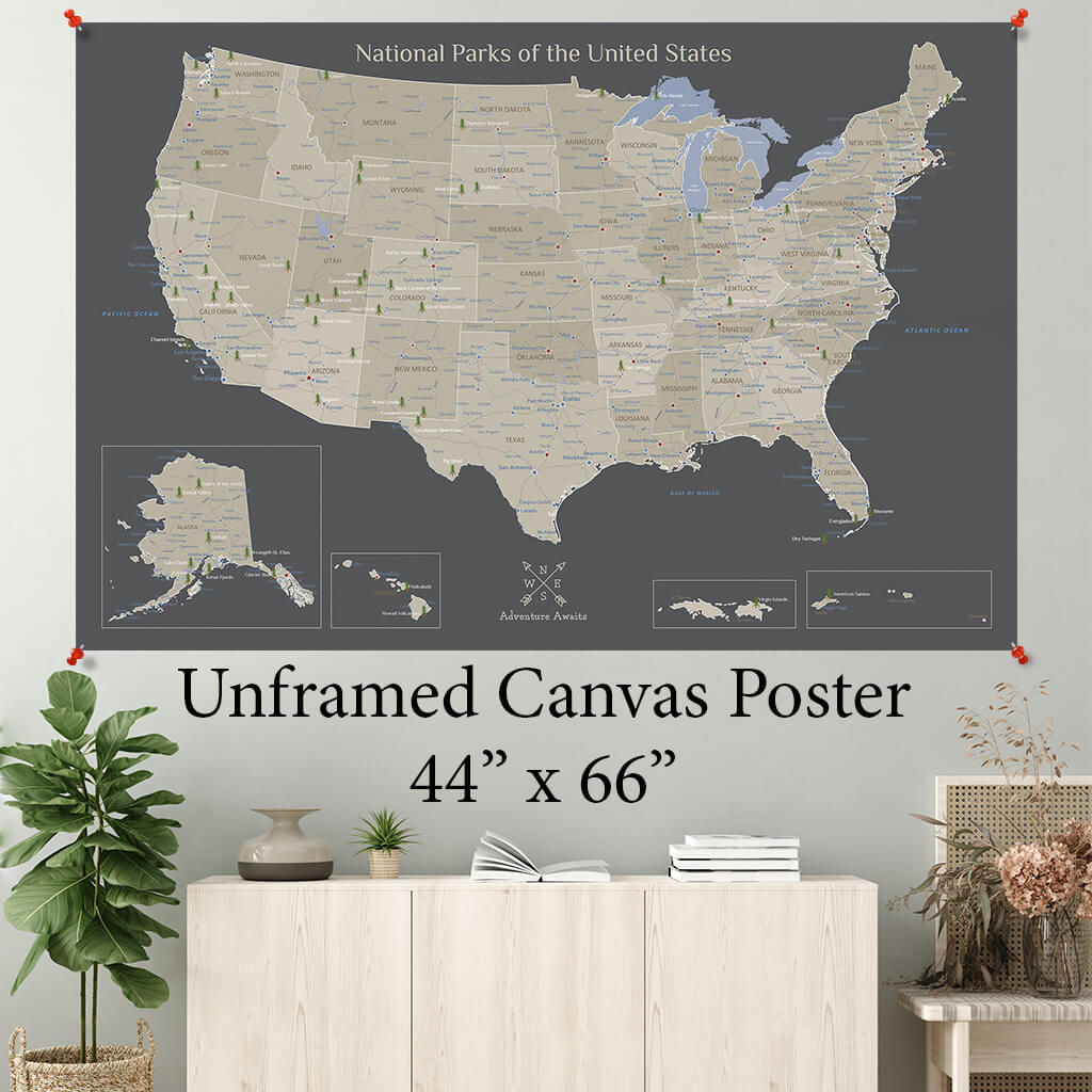 Earth Toned USA National Park Map Poster - 44x66" size