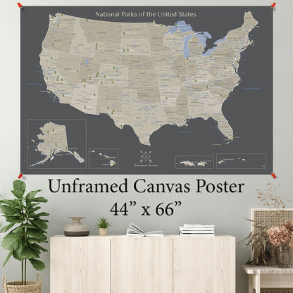 Earth Toned USA National Park Map Poster - 44x66" size